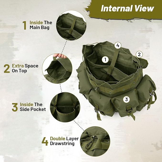 50L Military Alice Pack Army Survival Combat ALICE Rucksack Backpack for Men &amp Women for Camping Hiking Emergency Army Green