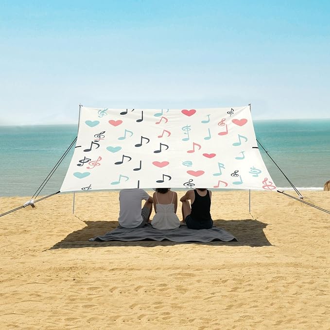 ALAZA Colorful Music Note Love Beach Tent Sun Shelter Portable Canopy Sunshade for Outdoor Camping Picnics Backyard Fun 10x9 ft