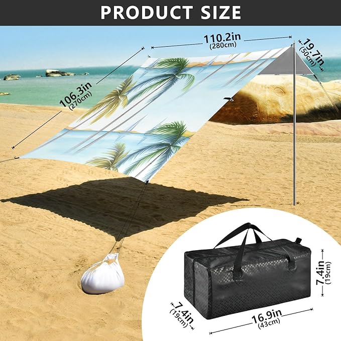Beach Canopy with Windproof Ropes &amp Sandbags Beach Tent Sun Shade Sun Shelter for Camping Trips Fishing Backyard Fun or Picnics Beach