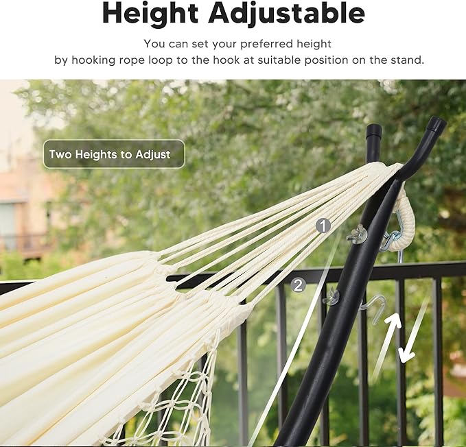 SUNCREAT Portable Outdoor Hammock with Stand Included Double Hammock with Tassel for Outside Beige