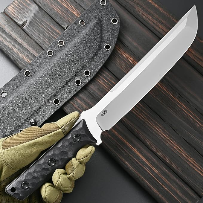 Sitivien ST25 Fixed Blade Knife AUS-10 Steel Blade G10 Handle Full Tang EDC Tool Straight Knife for Working Camping Hunting(Silver)