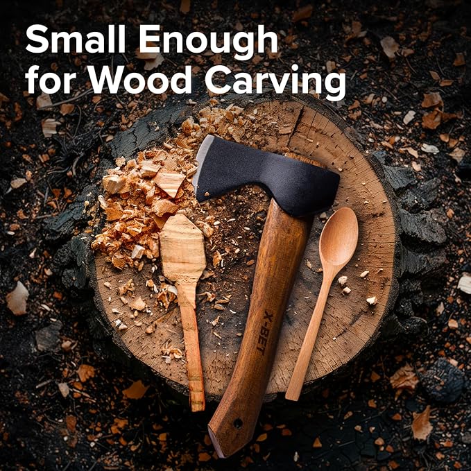 X-bet MAGNET 12 Hand-Forged Hatchet with Sheath and Sharpener - Camping Axe Bushcraft and Survival Hatchet Spring Steel Blade - Small Axe Perfect for Wood Carving Cutting Splitting and Gardening