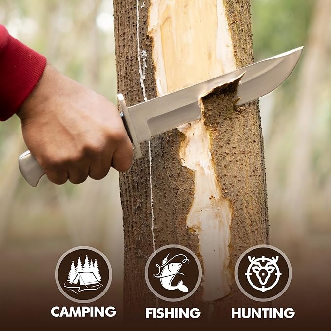 D2 Handmade 13 Inches Bowie Knife Full Tang Fixed Blade Knife with Sheath Hunting Knife with Along Wood Handle Ideal for Camping Hiking Survival And Bushcraft