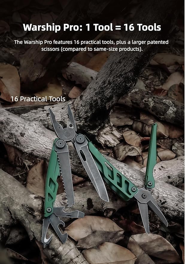 Multitool 16-in-1 Full-Size Lightweight EDC Multi-Purpose Pliers Pocket Knife Scissors Tactical Gear Tools Gifts for Guys Equipment for Emergencies Hiking and Outdoor Camping (Red)