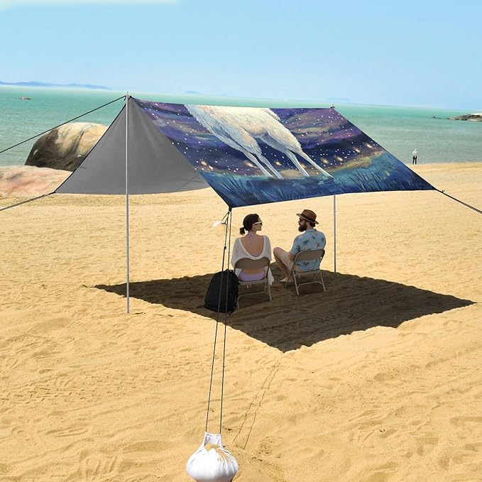 ALAZA Llama Starry Sky Beach Tent Sun Shelter UPF50+ Protection Beach Shade Canopy w/ 4 Sandbags for Outdoor Camping Fishing Backyard Fun Picnic 10x9 ft