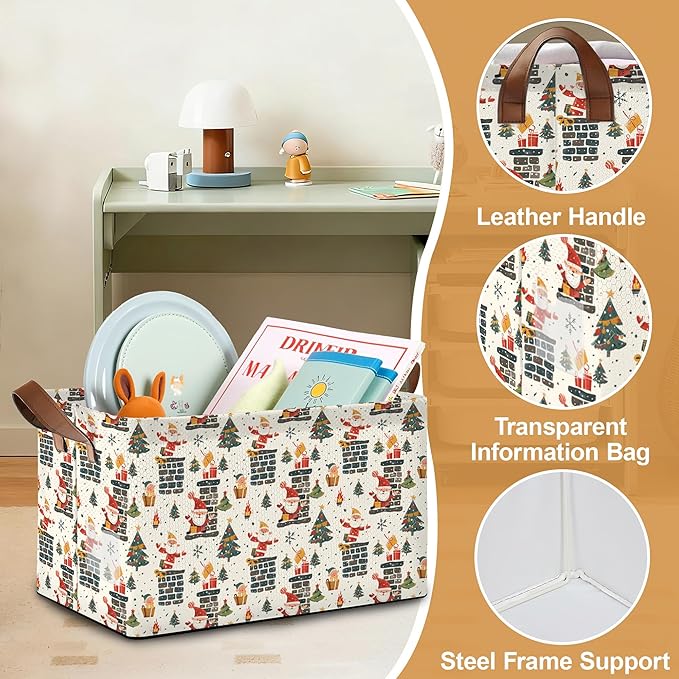 Christmas Tree Gift Storage Bin with Handles Basket Storage Organizer for Shelves Closet Nursery Book Laundry Hamper &amp Home Decor