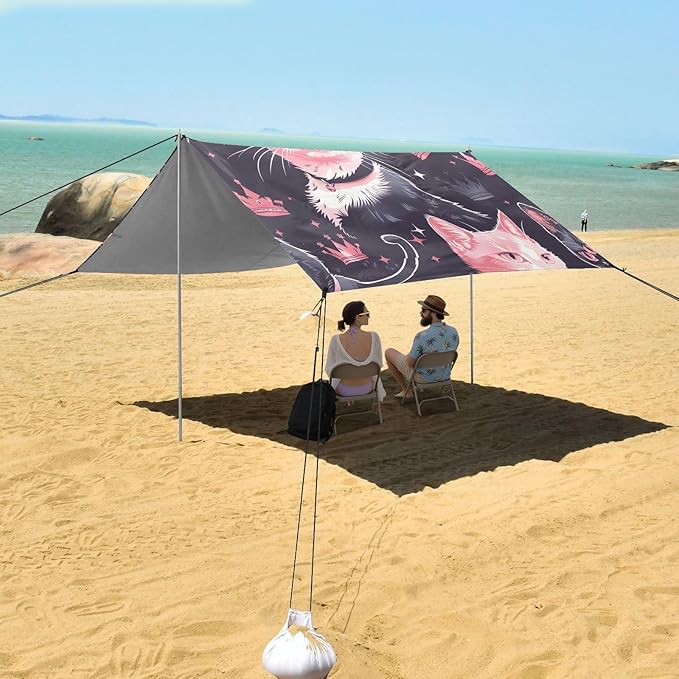 ALAZA Cat Kitten Crown Beach Tent Sun Shelter UPF50+ Protection Beach Shade Canopy w/ 4 Sandbags for Outdoor Camping Fishing Backyard Fun Picnic 10x9 ft