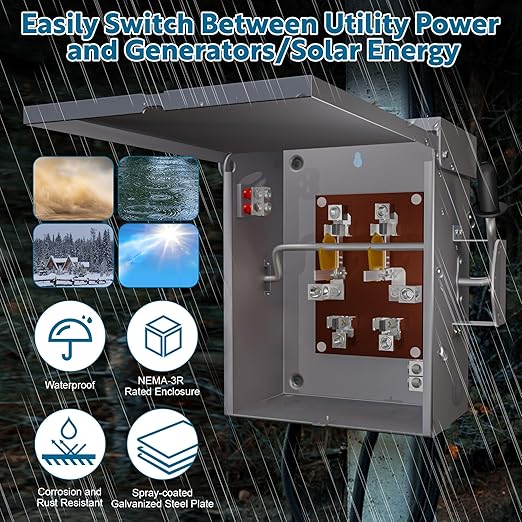 200 Amp 2P/3P Manual Generator Transfer Switch Heavy Duty 48000W General Double-Throw Safety Switches 120/240 Volt Transfer Switch for Home Generator Indoor &amp Outdoor (11.9 x 7.9 x 15.95)