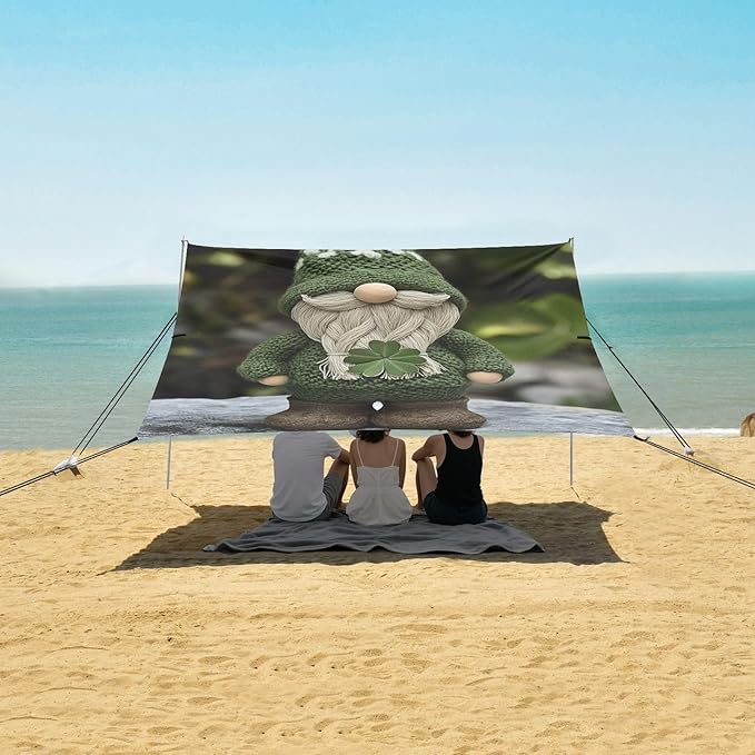 ALAZA Patrick's Day Gnome with Clover Beach Tent Sun Shelter Portable Canopy Sunshade for Outdoor Camping Picnics Backyard Fun 10x9 ft