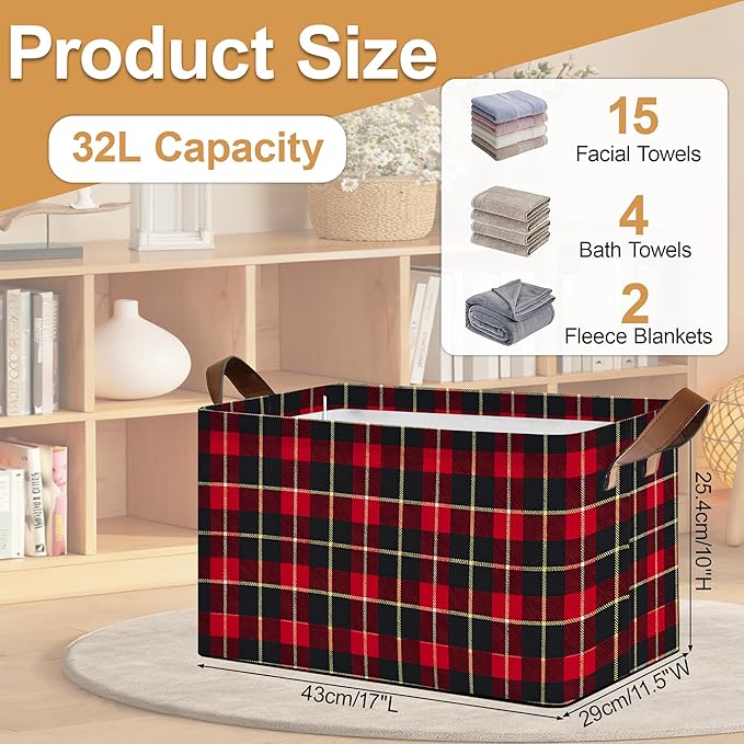 Christmas Gift Storage Bin with Handles Basket Storage Organizer for Shelves Closet Nursery Book Laundry Hamper &amp Home Decor
