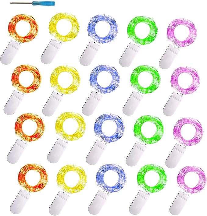 20 Packs Fairy String Lights 6.6FT 20 LEDs Battery Operated Silver Copper Wire Starry String Light for DIY Party Christmas Costume Wedding Easter Table Decorations (Multicolor)
