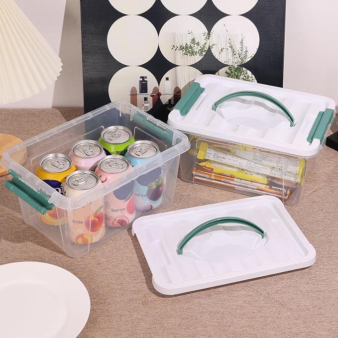 Rosebloom 6 Quart Plastic Latching Bins with Lid Small Clear Storage Organizer Boxes with Handle 6 Packs