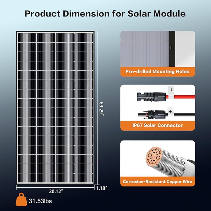 300 Watt Solar Panels N-Type 16BB 2PCS 300W Bifacial Solar Panel 25% High Efficiency Solar Module for Homes Rooftop Power Station Farm RV and Off-Grid Applications