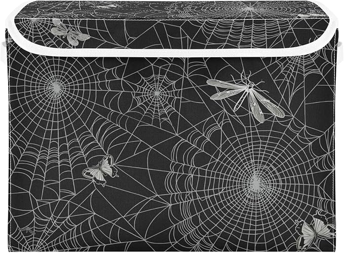 senya Halloween Baskets Collapsible Storage Bins with Lids Spiderweb Butterfly Dragonfly Storage Boxes Clothes Baskets for Organizing