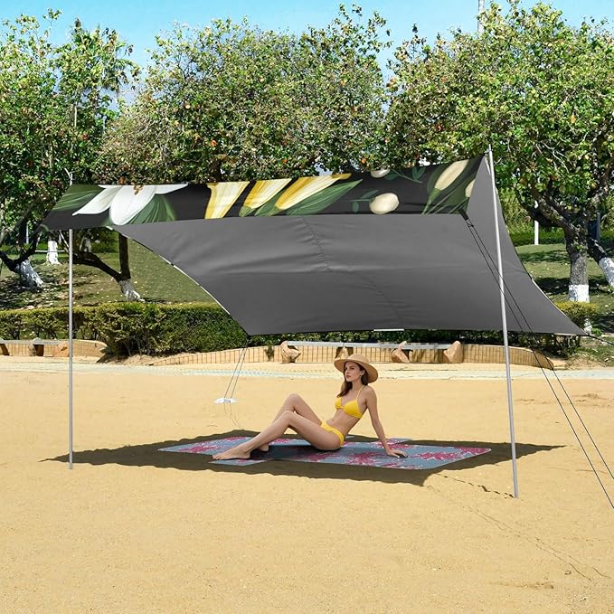 Beach Canopy with Windproof Ropes &amp Sandbags Beach Tent Sun Shade Sun Shelter for Camping Trips Fishing Backyard Fun or Picnics Lily