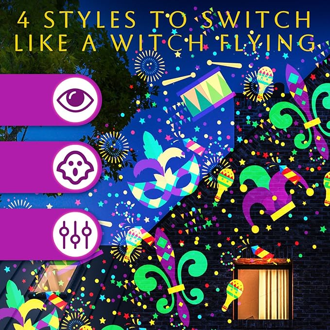 Mardi Gras Holiday Projector Light with 1 Film Slides LED Projector Lights Outdoor Reflectors Waterproof Landscape Decorative Lighting Projection Lamp for Party