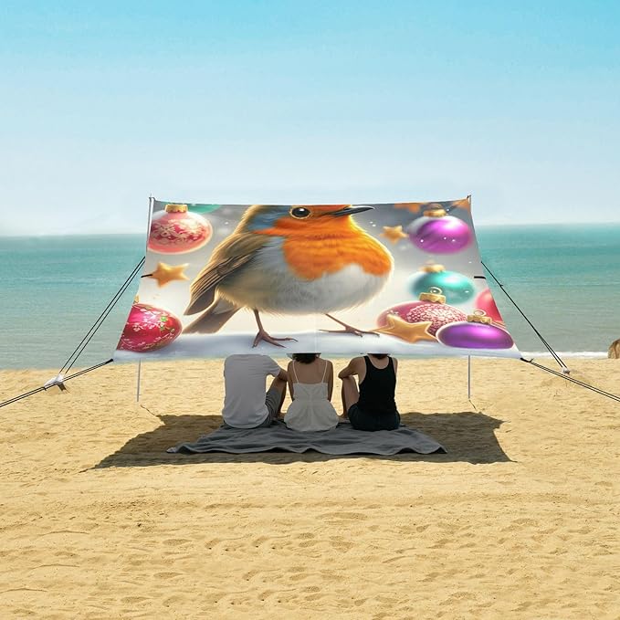 xigua Bird Beach Tent Sun Shelter with Carrying Bag - Silver Coated Oxford Fabric Beach Canopy for Beach Camping Fishing - Includes Windproof Ropes Sandbags &amp Stakes