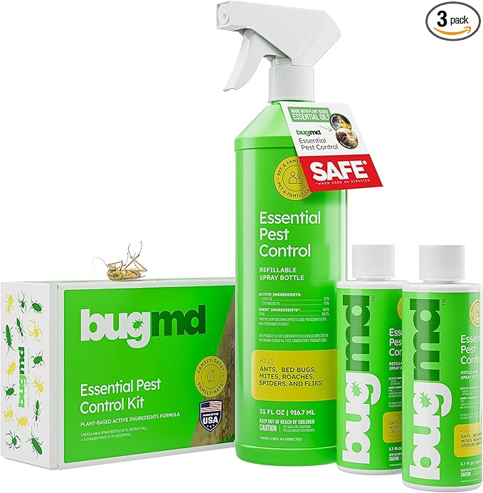 BugMD Bed Bug Spray Roach &amp Ant Killer Indoor Cockroach Treatment Pet Safe Plant-Based Pest Control for Home Kills Spiders Fleas Mites 64 oz Kit