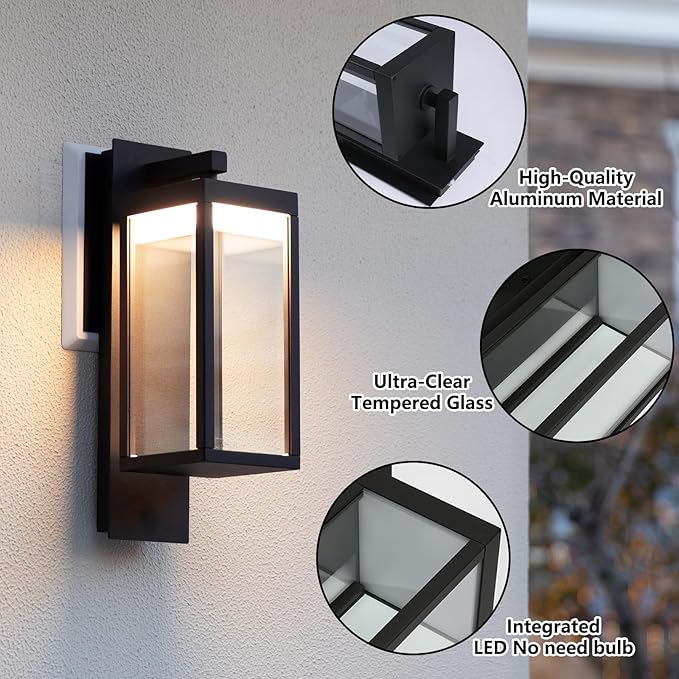 Outdoor Wall Light Fixtures 15” Exterior Waterproof Wall Lanterns Porch Sconces Lighting Modern Matte Black Outside Lights for Patio Front Door Entryway Garage