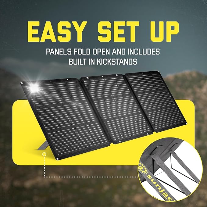 SunJack 120W Foldable Portable Solar Panel Charger with Kickstands MC4/PD60 USB-C/USB-A ETFE Monocrystalline Waterproof Solar Charger for Camping RV Power Station Generator Off Grid Emergency