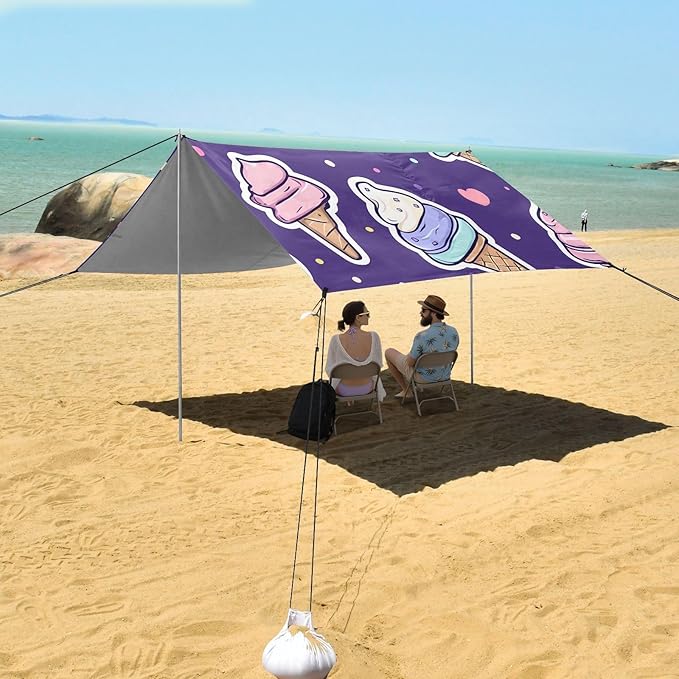 ALAZA Cartoon Ice Cream Pattern Beach Tent Sun Shelter Portable Canopy Sunshade for Outdoor Camping Picnics Backyard Fun 10x9 ft