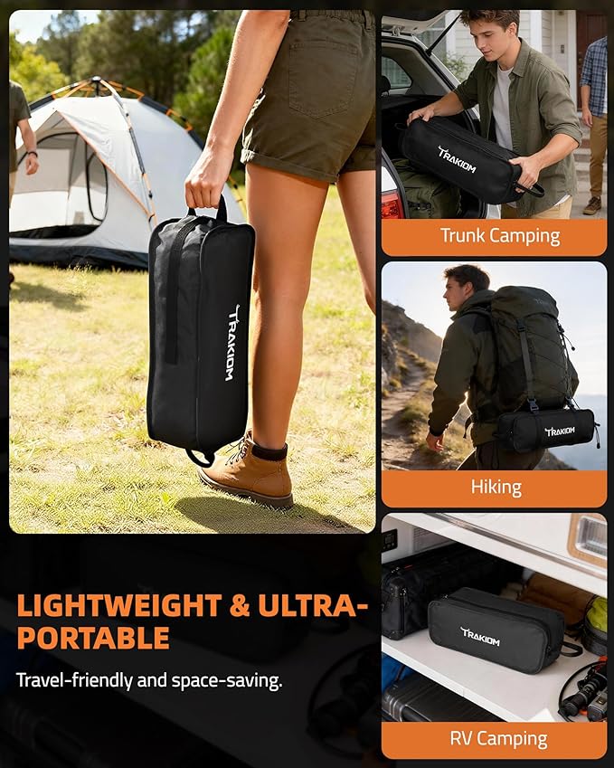 Trakiom High Back Folding Camping Chair Widened Seat &amp Lightweight Black Portable Chair with Stable Design Adjustable Head Support for Beach Camping Festival Hiking and Outdoor Travel