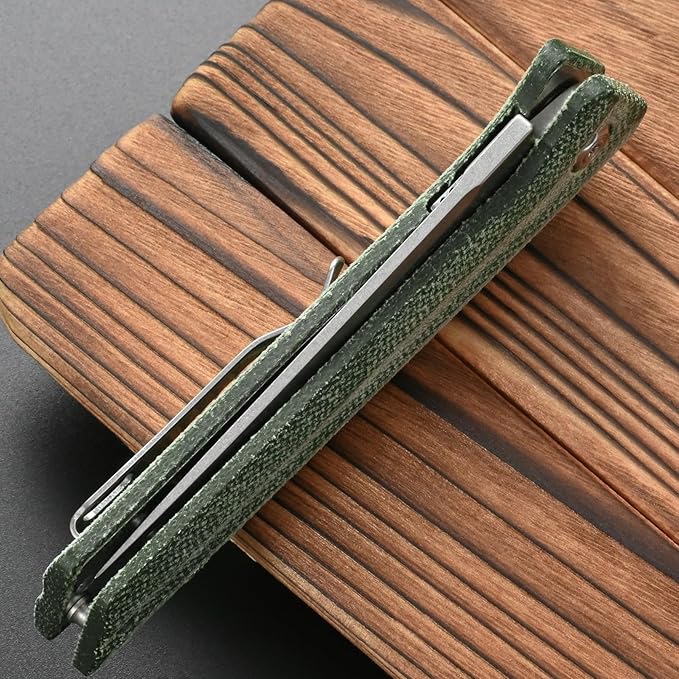 FF4 Folding Knife AUS-10 Steel Blade Micarta Handle Knife for Outdoor Camping Hunting Fishing Survival(Green)