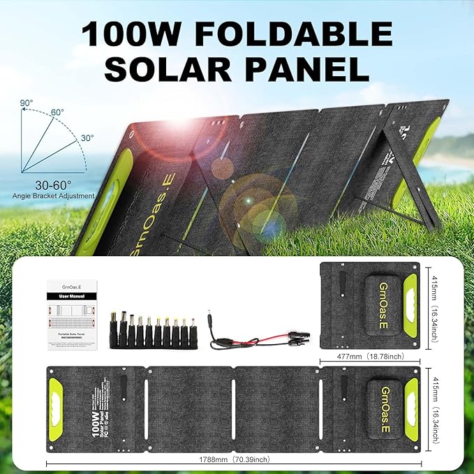 100W Foldable Solar Panel kit with ControllerPortable Solar Charger for Portable Power StationPhoneLaptopwith M-C4 to DC5525 OutputUSB-CUSB-A Port When Camping Fishing Van RV Road Trip
