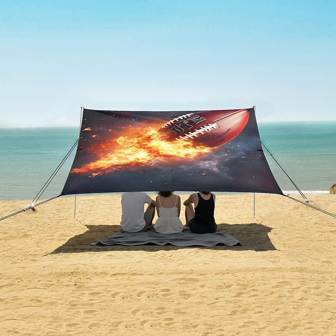 ALAZA Rugby Fire Beach Tent Sun Shelter Portable Canopy Sunshade for Outdoor Camping Picnics Backyard Fun 10x9 ft
