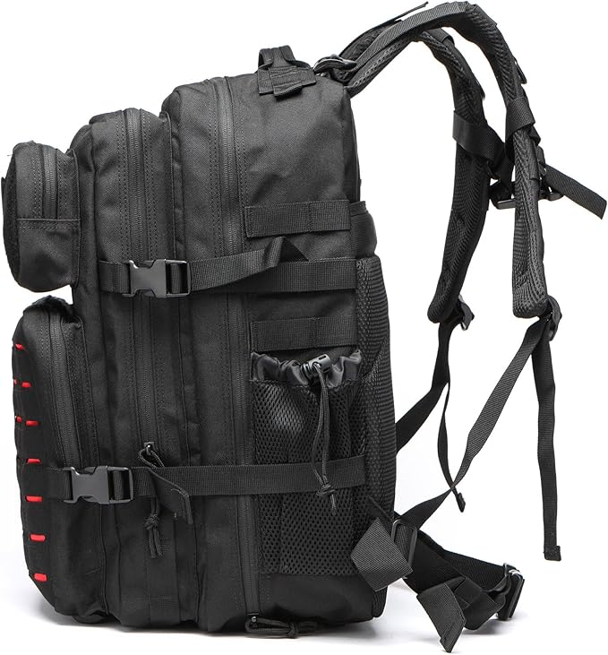 50L Tactical Military Backpack Waterproof Sturdy Bag for Hiking Camping Fishing Gym Backpack with Bottle Holder (Red Black)