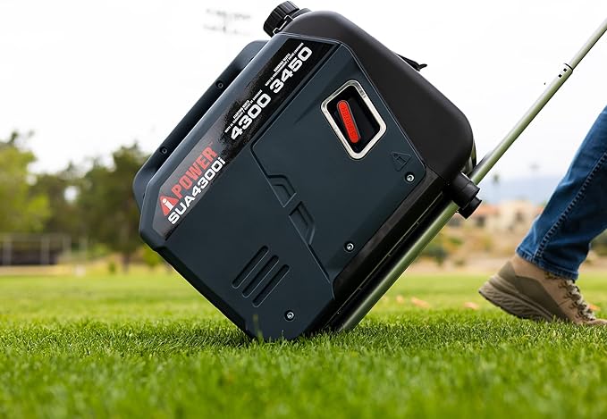A-iPower Portable Inverter Generator Gas 4300W RV Ready EPA &amp CARB Compliant CO Sensor Portable Light Weight With Telescopic Handle For Backup Home Use Tailgating &amp Camping (SUA4300i)