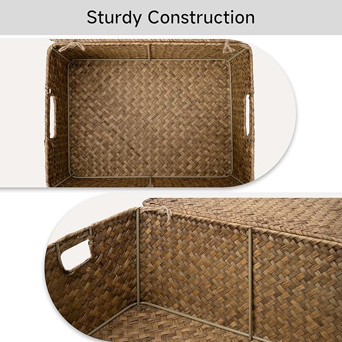 StorageWorks Bundle of 1-Pack Large Wicker Storage Basket &amp 1-Pack Wicker Baskets with Lid