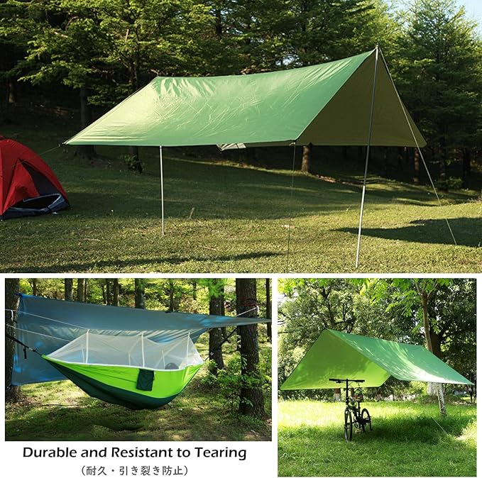 TRIWONDER Camping Tarp - 118x118 Waterproof Rain Fly Tent Footprint Ground Cloth Multifunctional Cover Heavy Duty for Canopy Hammock Hiking Picnic (Green)