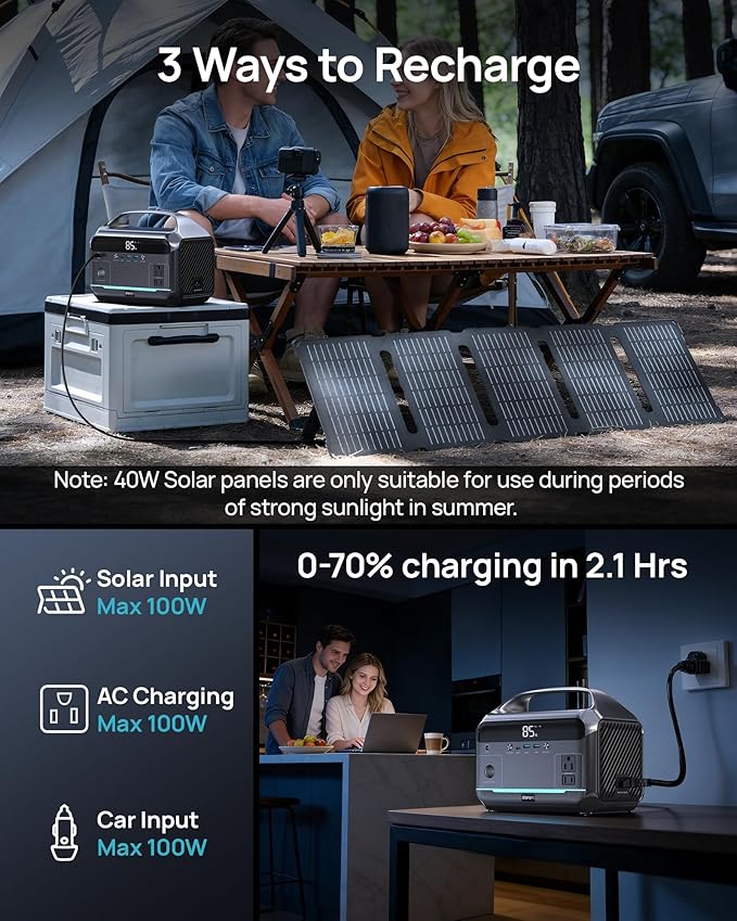 DaranEner Portable Power Station 600W 288Wh LiFePO4 Battery Backup Power w/2×600W AC Outlets (1200W Surge) 2.2H Fast Charging Solar Generator for Outdoor Camping/RVs/Home Emergency (Solar Optional)