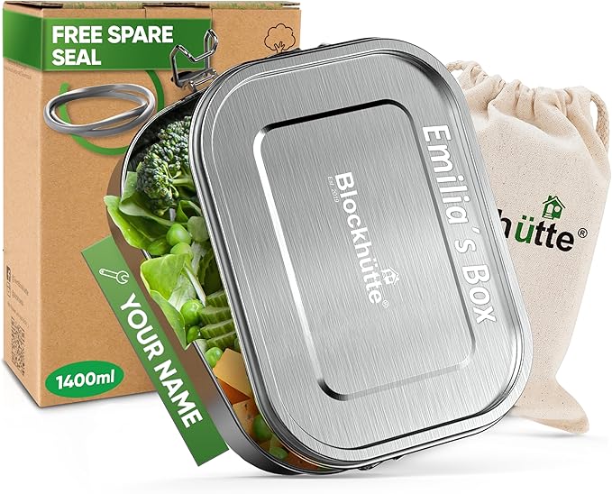 Blockhütte Personalized Lunch Box for Men I 47oz I Stainless Steel Bento Box Custom Name I Metal Lunchbox for Kids I Non-Toxic Eco-Friendly Leakproof Lunch Container Adults I Personalized Gifts