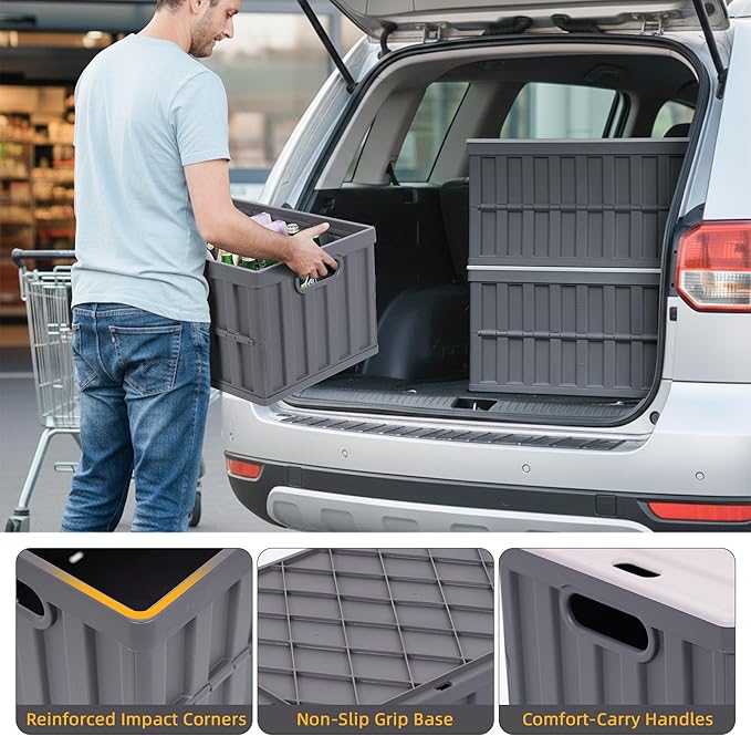 Citylife 64L Collapsible Storage Bins with Lids Plastic Storage Containers for Organizing Stackable Storage Box Large Heavy Duty Utility Crates 4 Packs