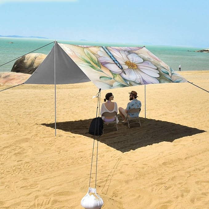 ALAZA Watercolr Dragonfly Beatiful Floral Beach Tent Sun Shelter Portable Canopy Sunshade for Outdoor Camping Picnics Backyard Fun 10x9 ft