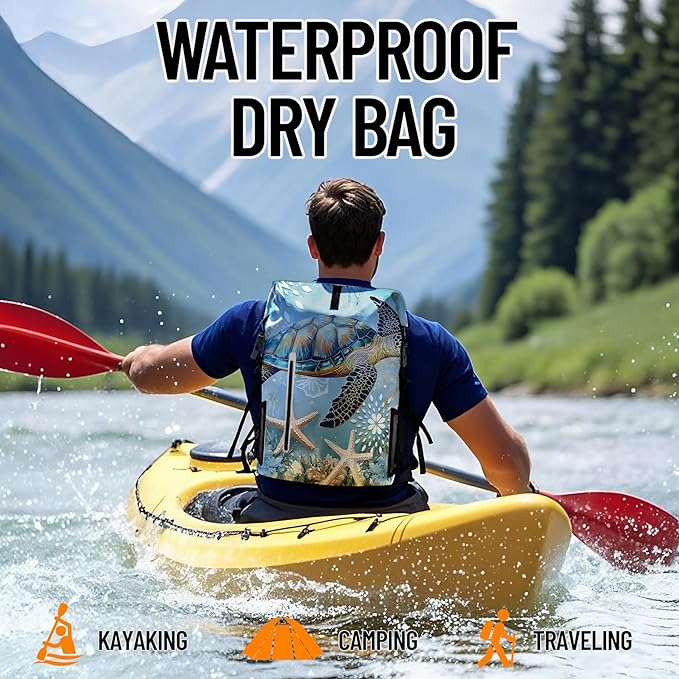 Waterproof Dry Bag Heavy Duty Marine Dry Bags for Kayaking Hiking Sea Turtle Nautical Starfish Backpack Roll-Top Closure Bag - Backpack Waterproof Phone Case 35L/55L/85L