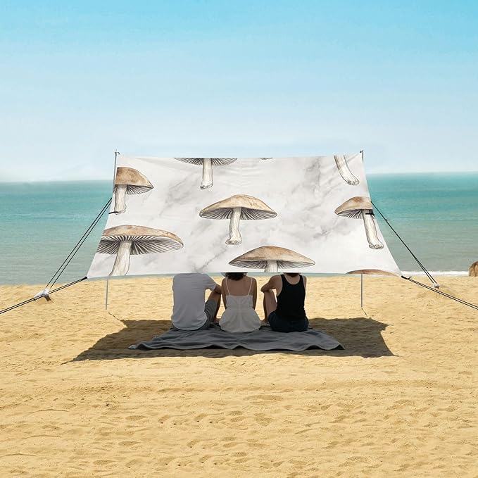ALAZA Mushroom on Marble Beach Tent Sun Shelter Portable Canopy Sunshade for Outdoor Camping Picnics Backyard Fun 10x9 ft