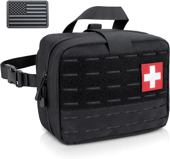 LIVANS Tactical Molle Medical Pouch - Upgraded Size Large Capacity IFAK Pouch with Detachable Quick Release and Headrest Mount Includes Flag and Cross Patch