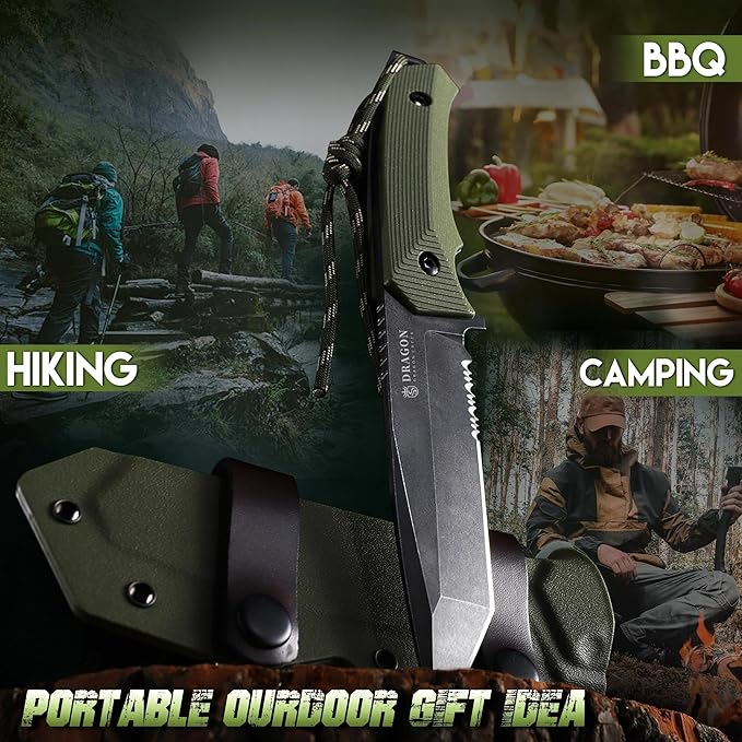 Dragon Creek Fixed Blade Knife - Full Tang Green