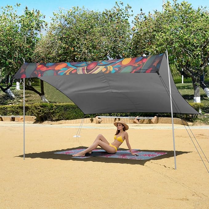 ALAZA Lion Mosaic Beach Tent Sun Shelter UPF50+ Protection Beach Shade Canopy w/ 4 Sandbags for Outdoor Camping Fishing Backyard Fun Picnic 10x9 ft