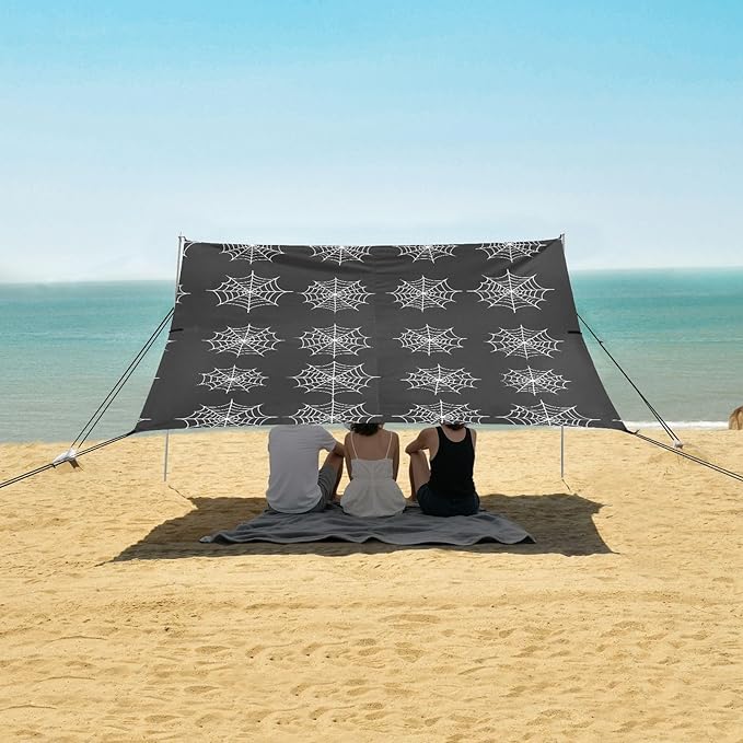 ALAZA Black and White Spider Web Pattern Beach Tent Sun Shelter Portable Canopy Sunshade for Outdoor Camping Picnics Backyard Fun 10x9 ft