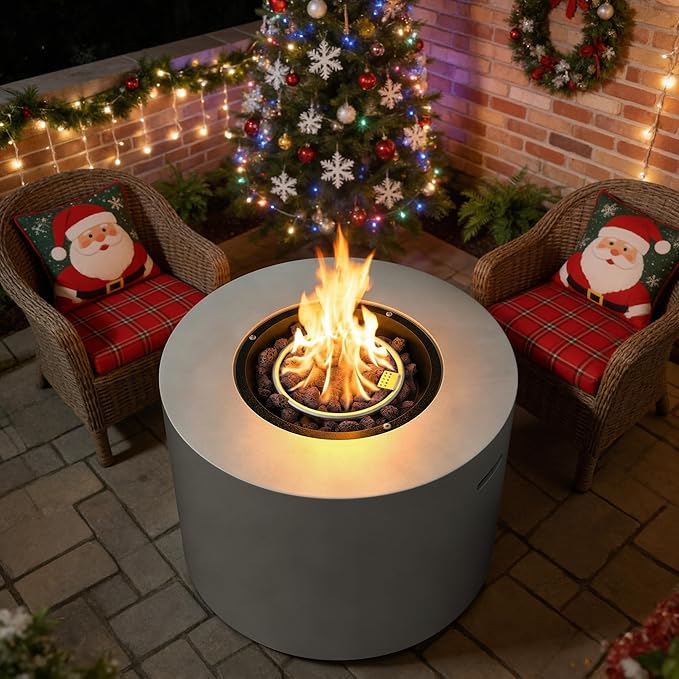 HOTEAGLE 32 Propane Fire Pit Table Round 50000 BTU Powerful Gas Firepit Table CSA Certified Ideal Outdoor Fire Pit for Dining Party in Patio Garden Yard