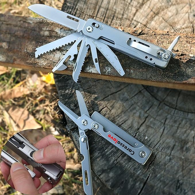 Caressolove Detachable Multitool Camping Knife Survival EDC Tools - Tactical Foldable Saw Pocket Knife Scissors Bottle Opener Can Opener File All in One Tool for Camping Hiking Fishing