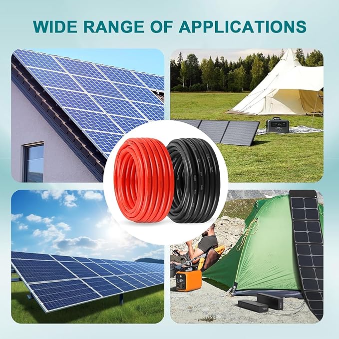 10AWG Solar Wire 6mm² 2 Pack 200FT Red &amp Black Solar Panel Cable 84 Strands Tinned Copper XLPE Insulated Outdoor Wire for PV Systems Inverter Battery RV Car Boat – Fire &amp UV Resistant