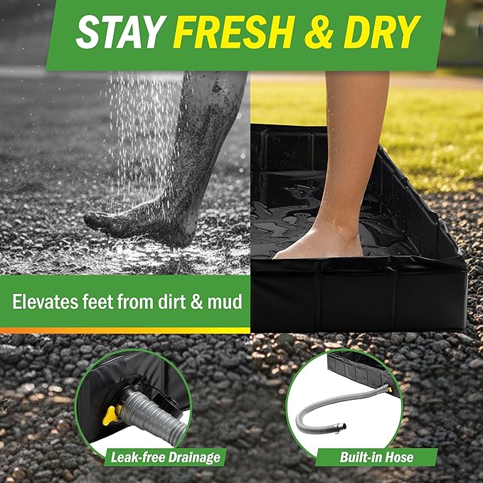 Portable Shower Pan - 39.5” x 5.25” Collapsible Foldable Indoor or Outdoor Camping Shower Base Floor with Detachable Drainpipe and Clamp for RV Bathing Pets or Camping Essentials by Wakeman Outdoors