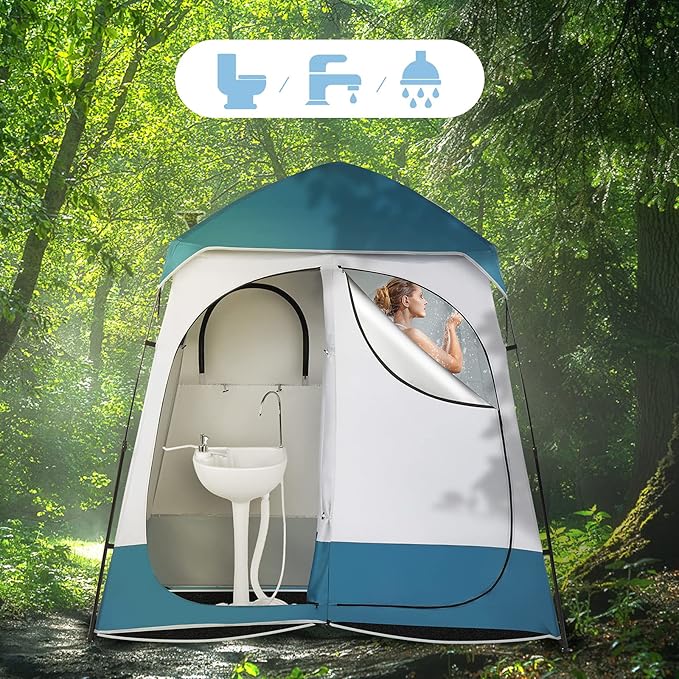 Outdoor Shower Tents Rooms Shower Tent Outdoor Pop up Changing Room Extra Wide Privacy Shelter for Camping Dressing BathroomShower Privacy ShelterPortable Camping Changing Tent Blue/White