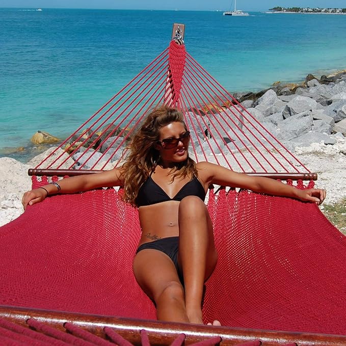 Jumbo Caribbean Hammock - 55 Inch - Soft-Spun Polyester - Red