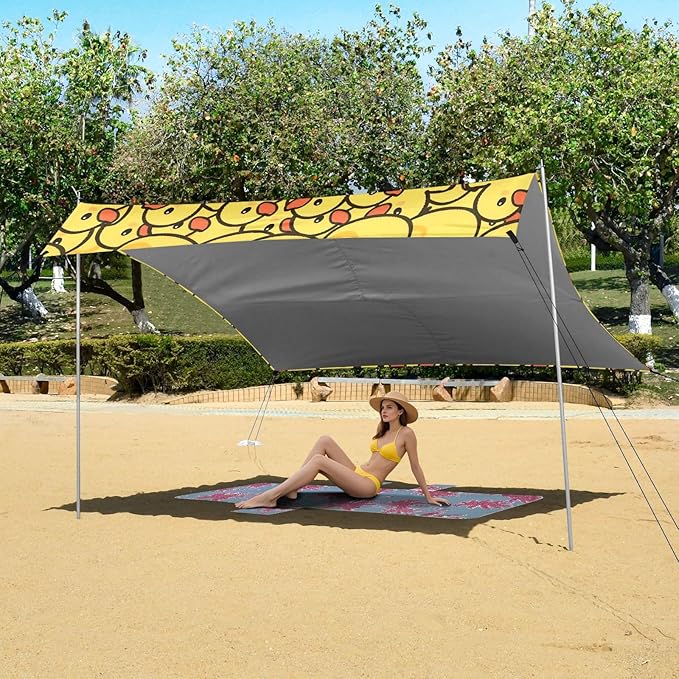 ALAZA Yellow Ducks Beach Tent Sun Shelter UPF50+ Protection Beach Shade Canopy w/ 4 Sandbags for Outdoor Camping Fishing Backyard Fun Picnic 10x9 ft